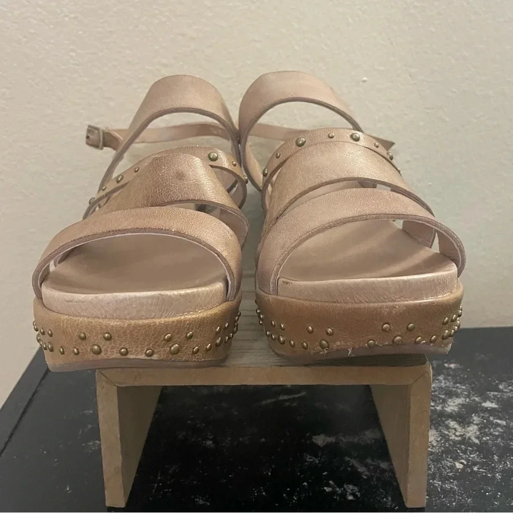 Antelope Wilda Leather Platform Wedge Sandal Tan Studded Chunky Size 41 US 10
